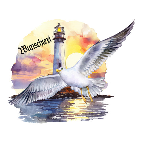 Leuchtturm mit sonne und möwe - mit,